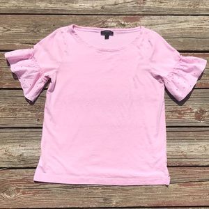 J Crew Pink Eyelet Ruffle-sleeve T-shirt